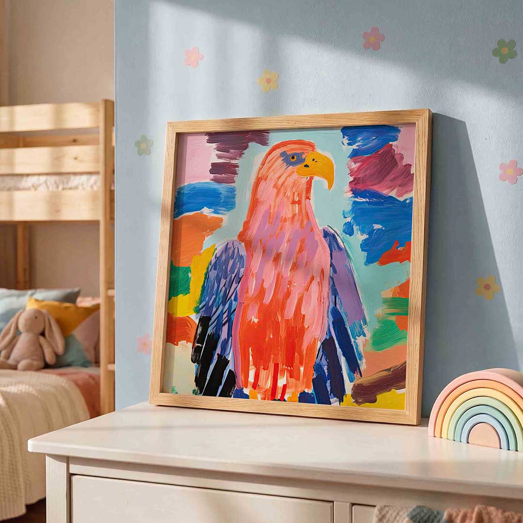 Gekleurde vogel – speelse wandkunst als vierkante kinderposter