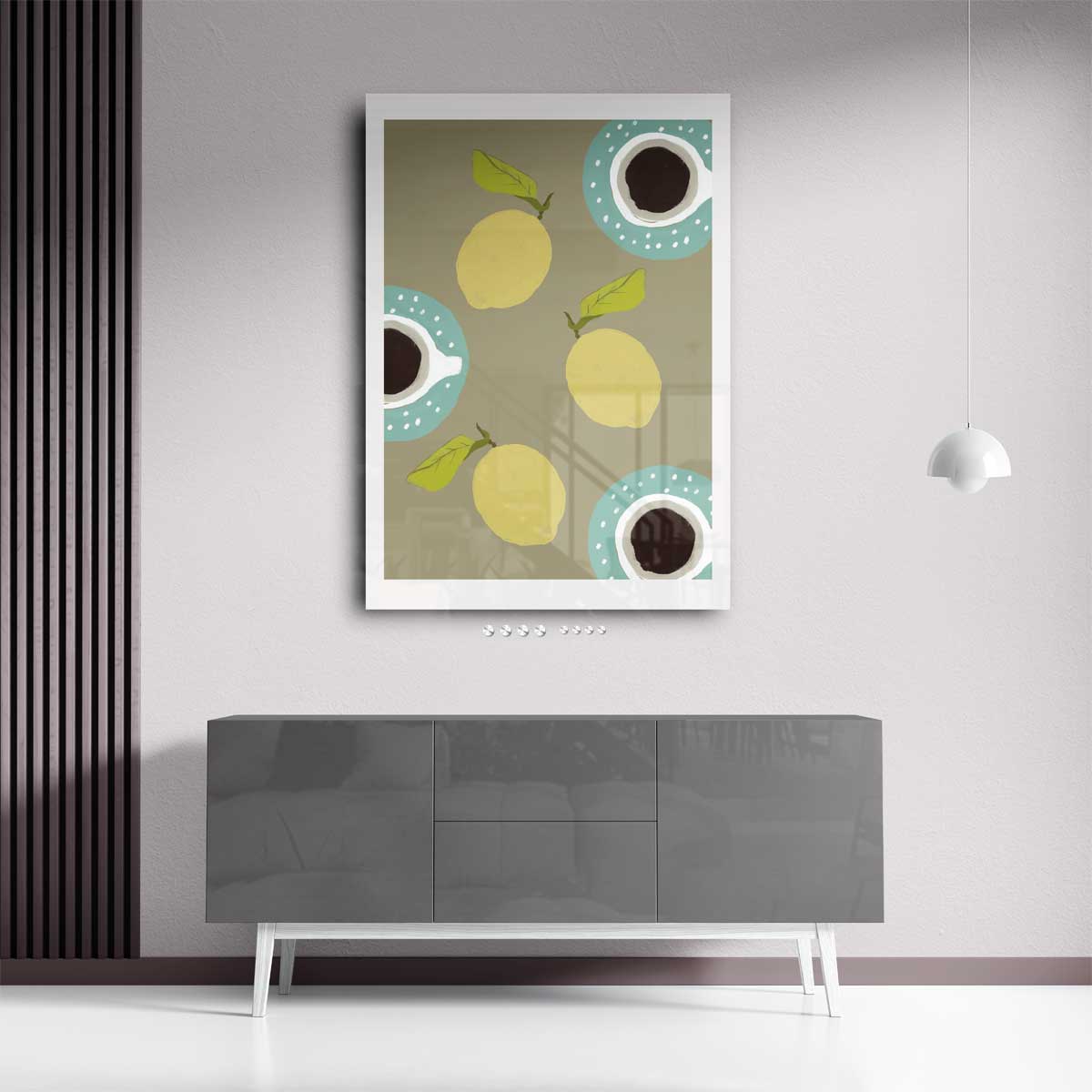 Citroen en Koffie Kanvas – staand kunstwerk voor modern interieur