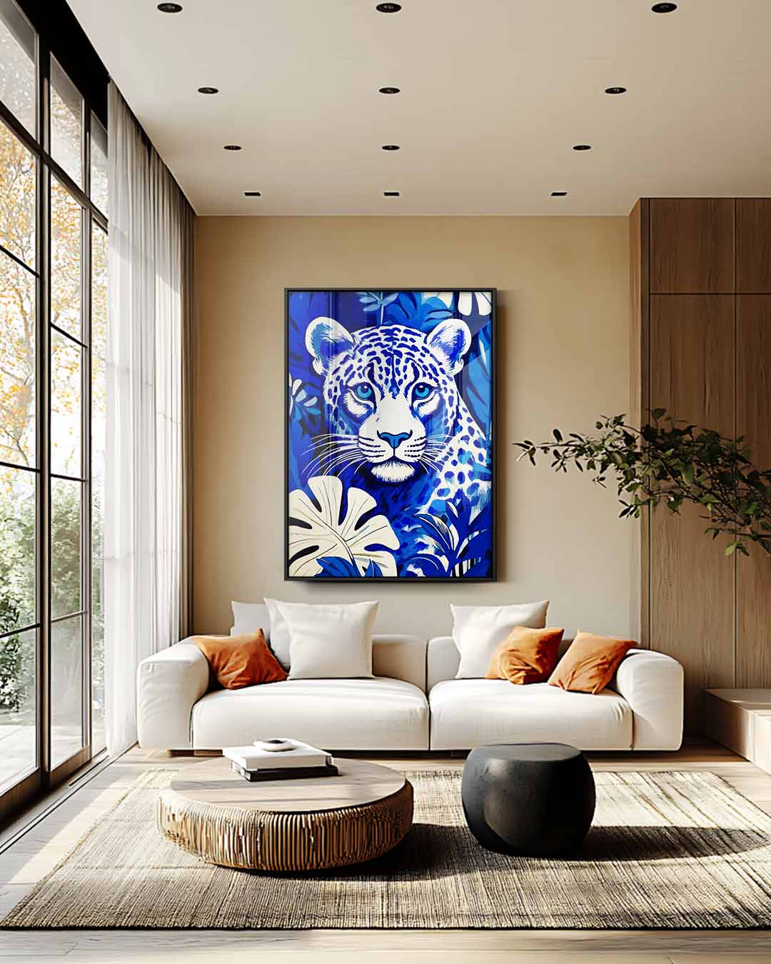Blauwe Jungleluipaard Kunstwerk – modern portret kunstwerk van WallArtistic