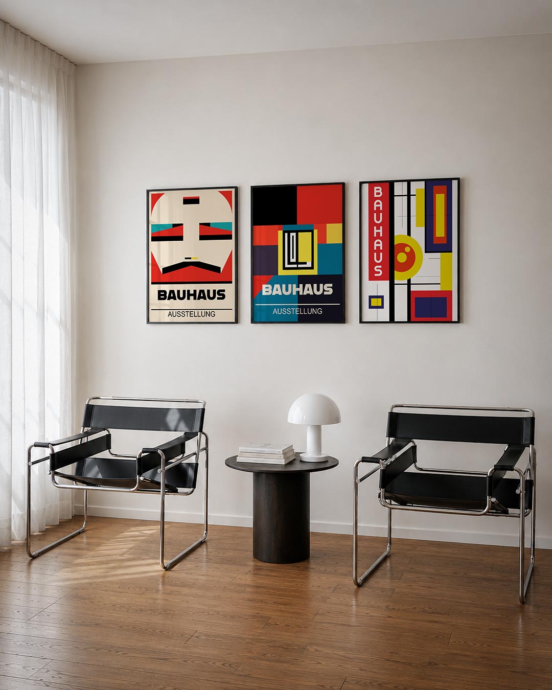 Kleurrijke vlakken driedelige posterset – deze posterset in drie delen toont een speelse combinatie van rode, zwarte en