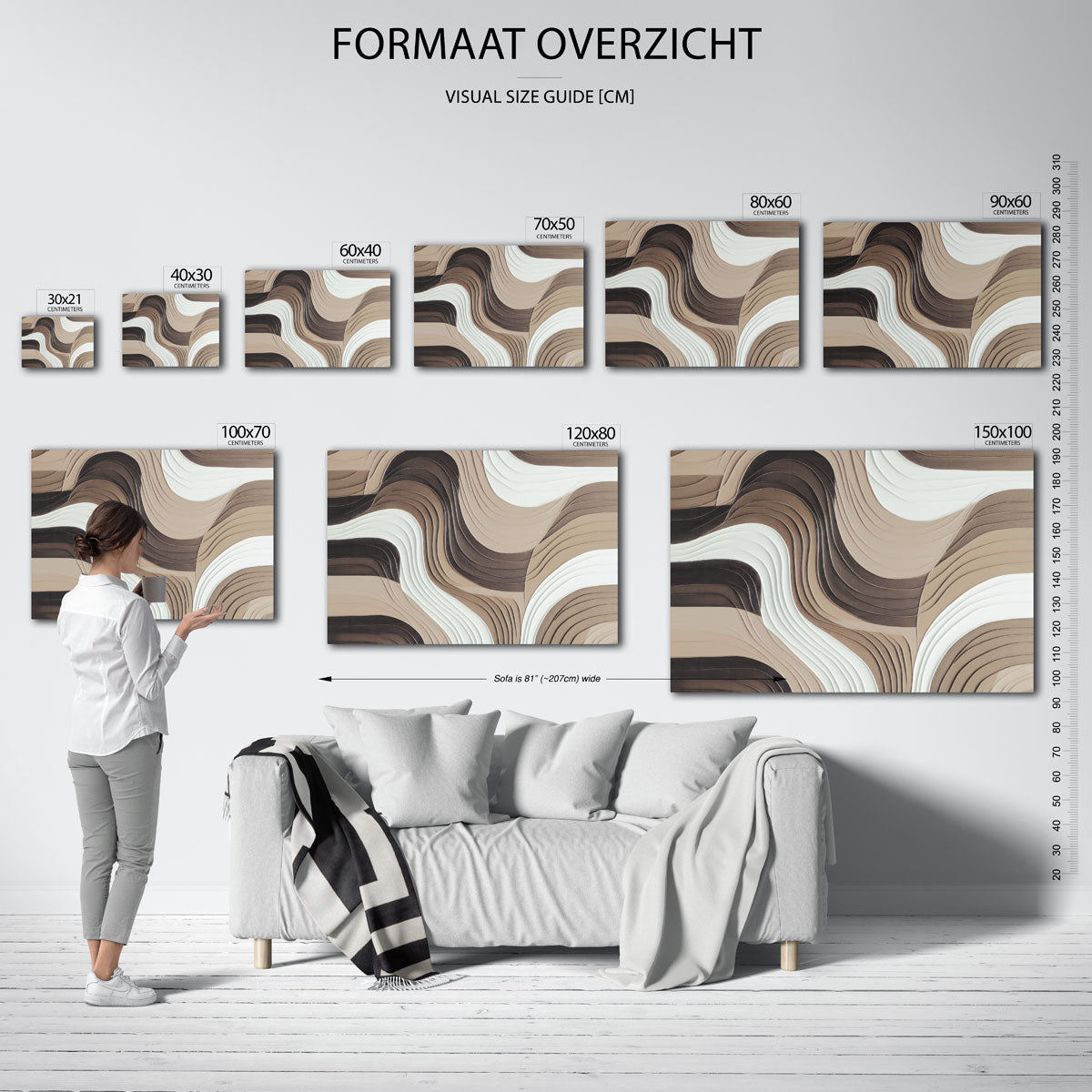 Golvende lijnen – liggende muurposter met abstracte vormen