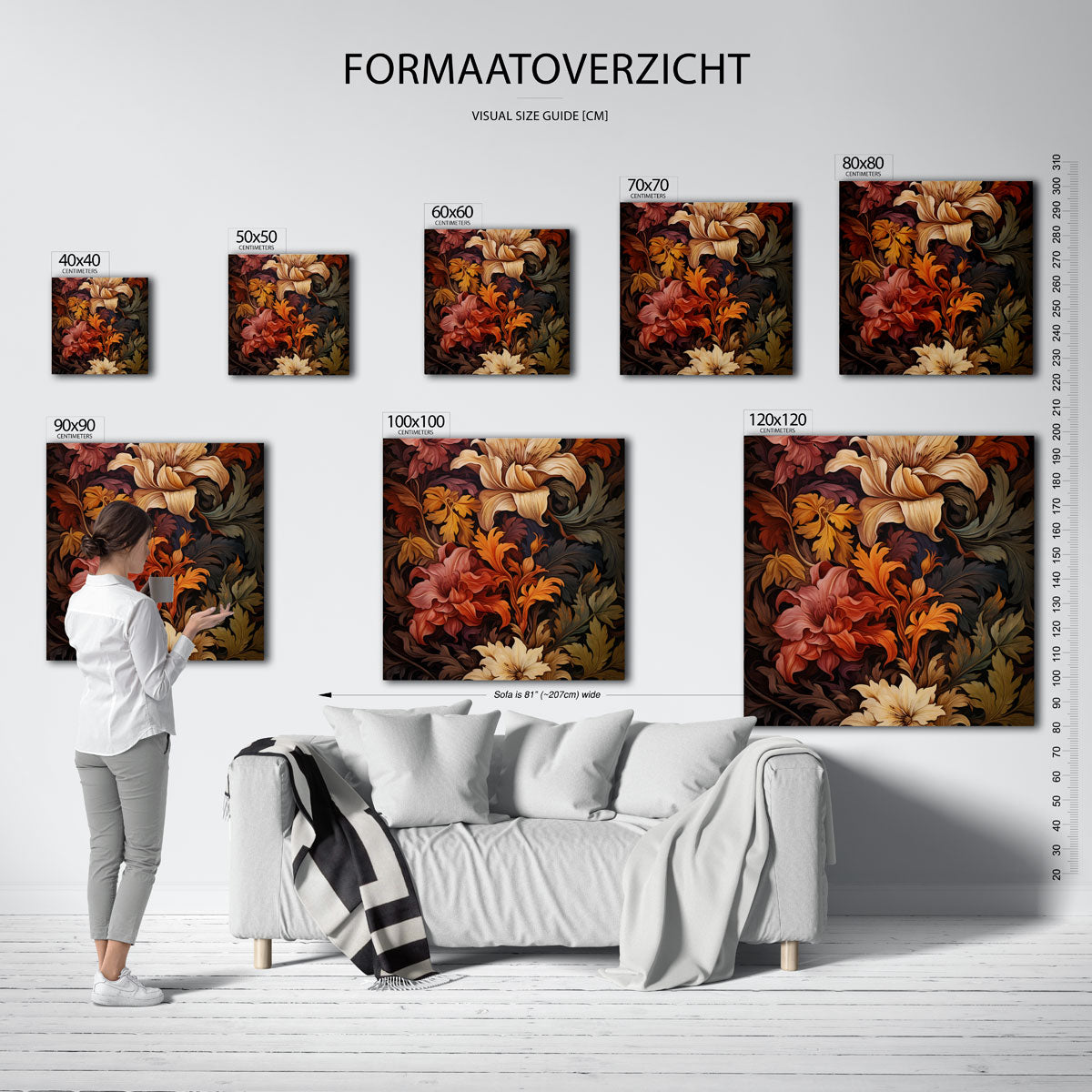 Bloemen en bladeren – vierkante muurposter in William Morris stijl