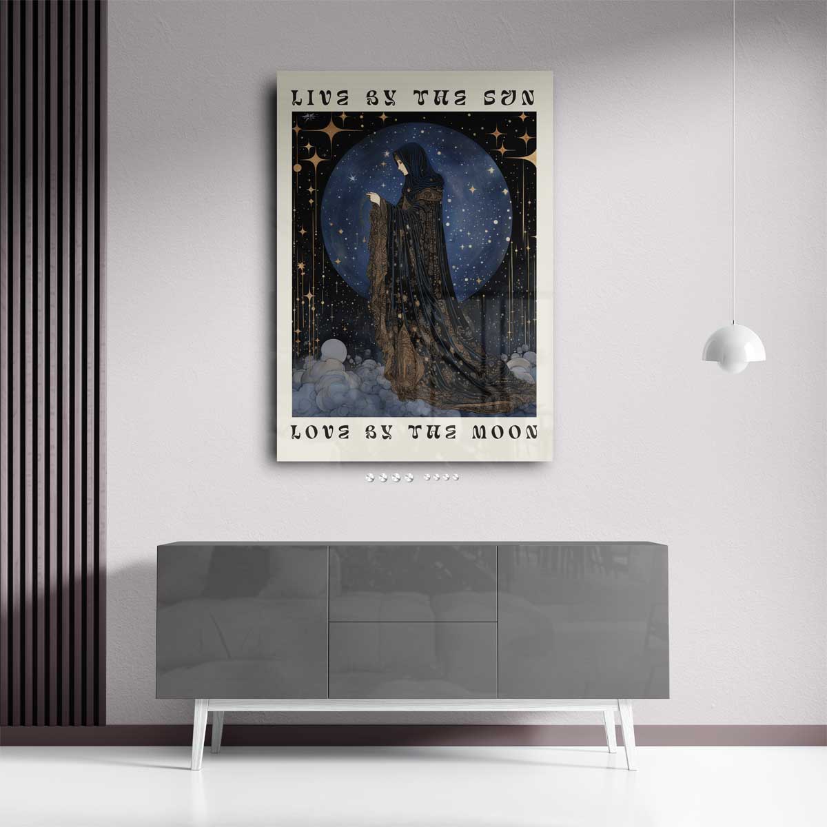 Mystieke Zon en Maan Vrouw – plexiglas kunstwerk als wanddecoratie