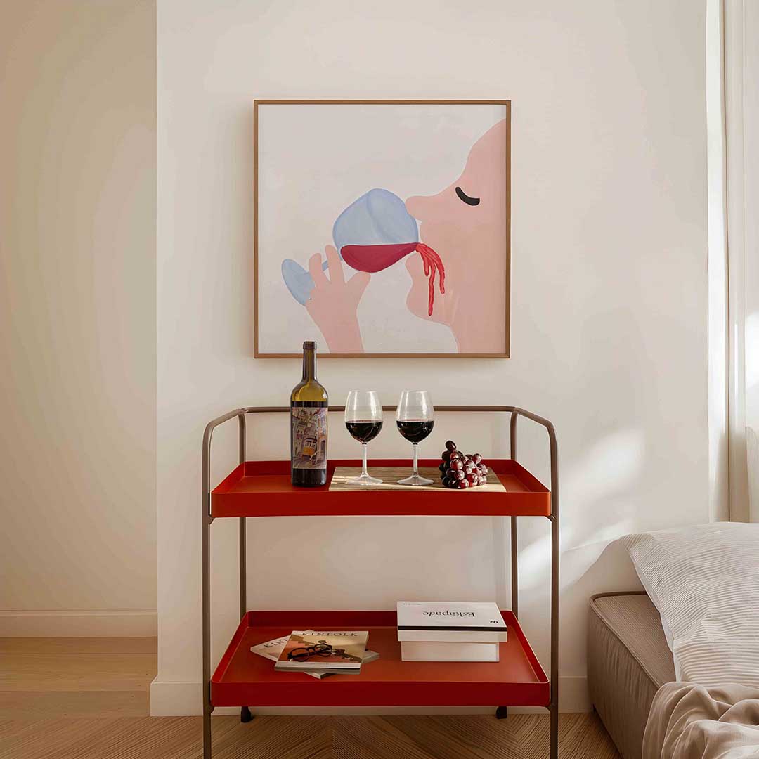 Persoon met wijnglas – vierkante Pop Art wanddecoratie van WallArtistic