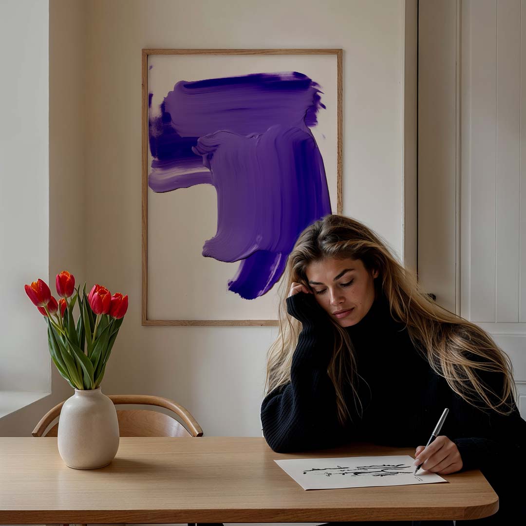 Abstracte Paarse Expressie – staande muurposter met abstracte vormen
