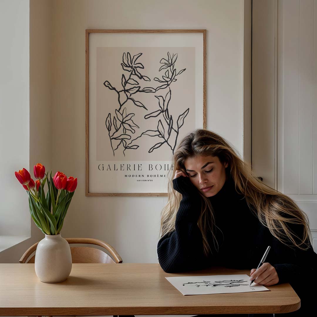 Moderne Boho Bloemenposter – staande muurposter met boheme uitstraling