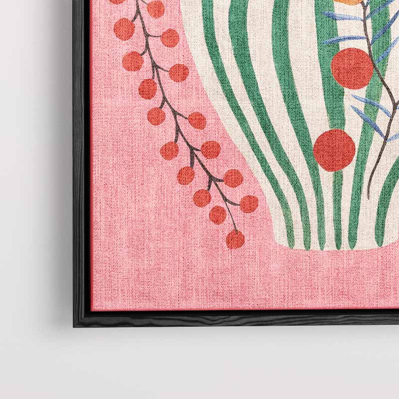 Vrolijke Vaas op Roze Achtergrond – kunstwerk met zwarte baklijst