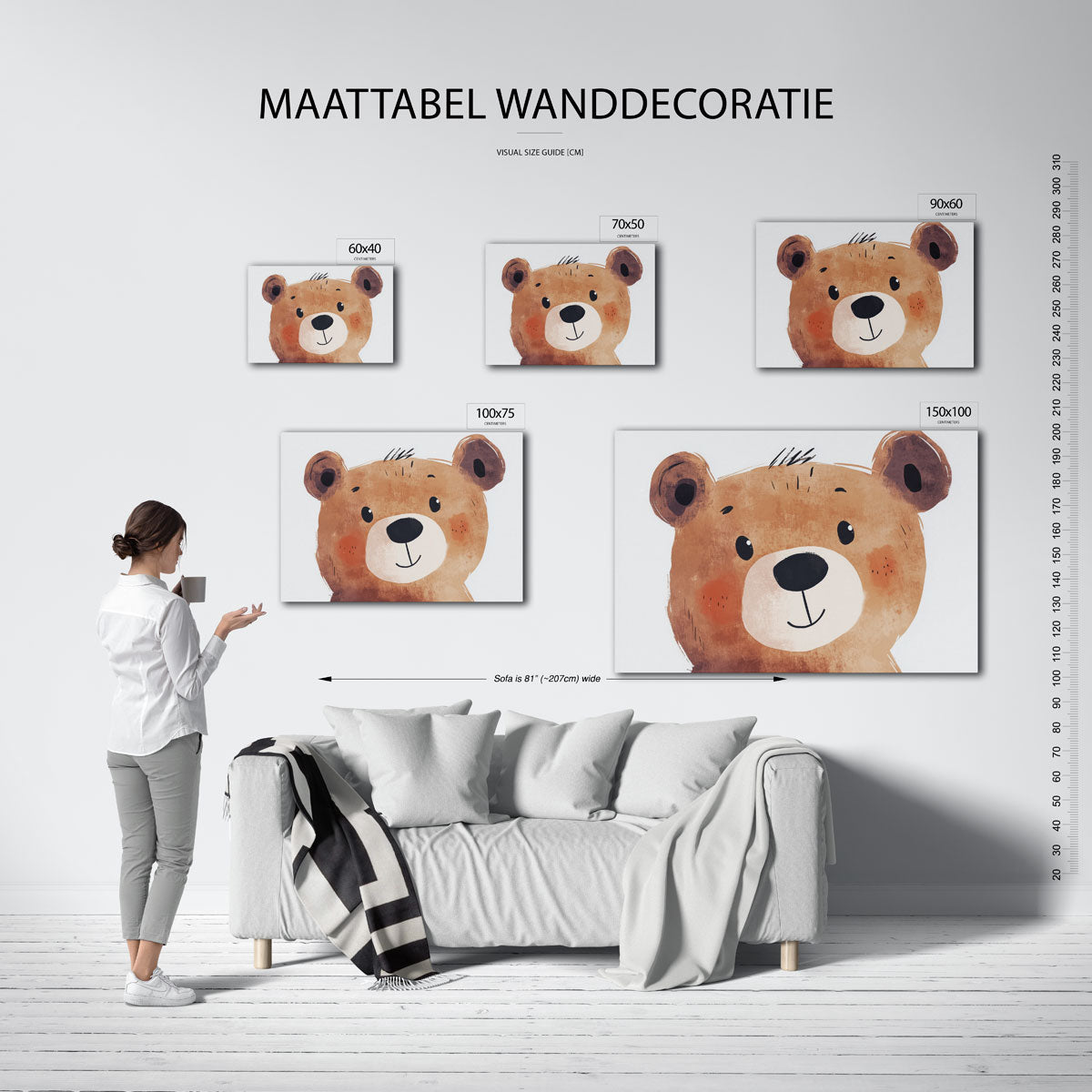 Vrolijke beer illustratie – moderne liggende wanddecoratie