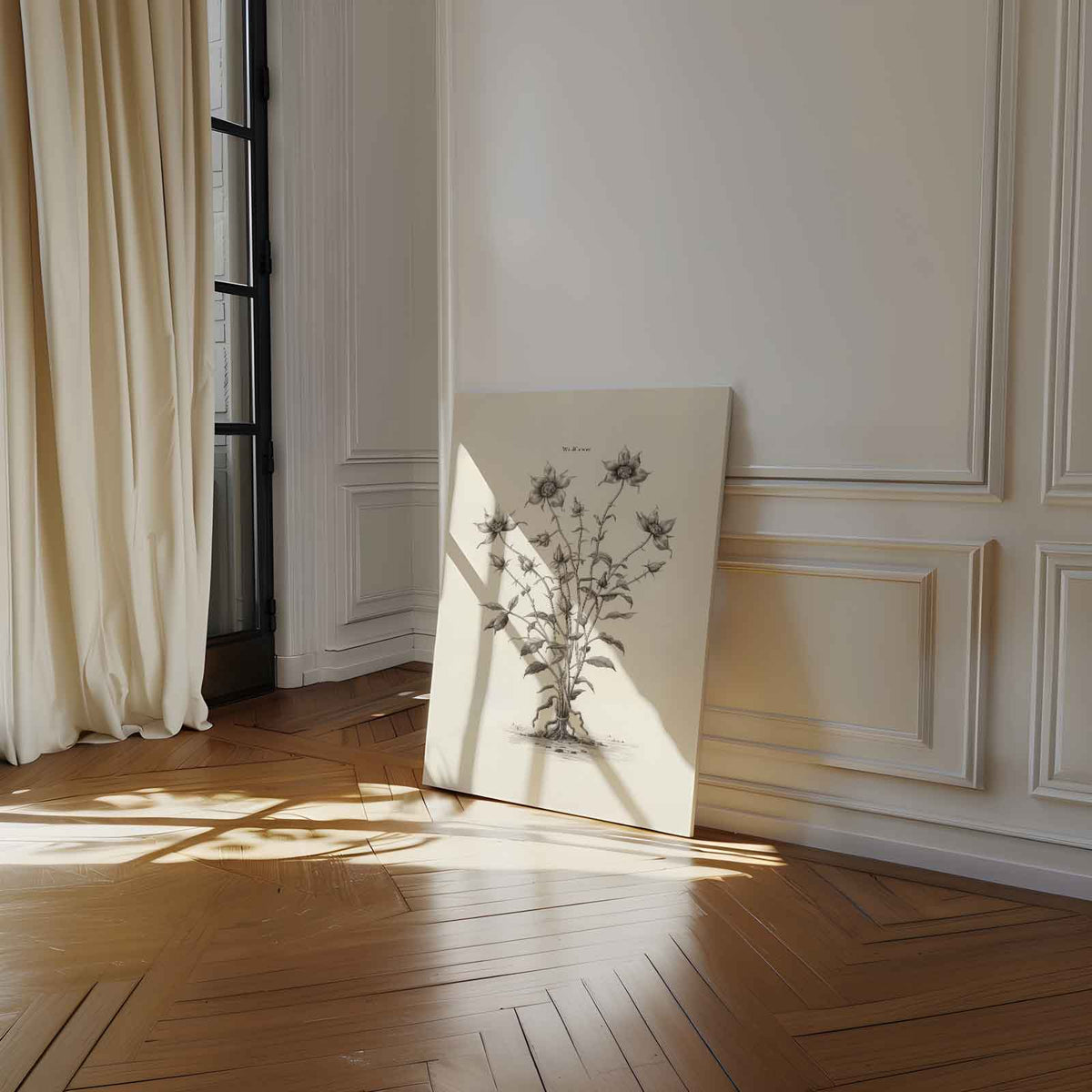 Sierlijke Wilde Bloem Illustratie – canvas wanddecoratie in portret formaat
