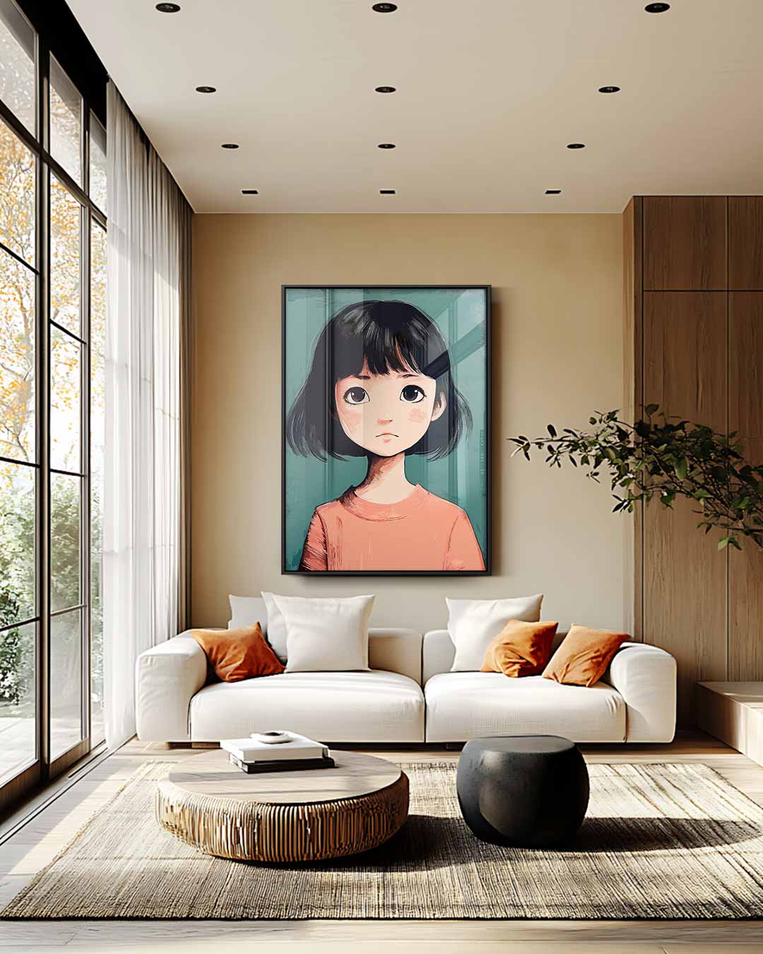 Dromerige Meisje Portret – staand kunstwerk voor modern interieur