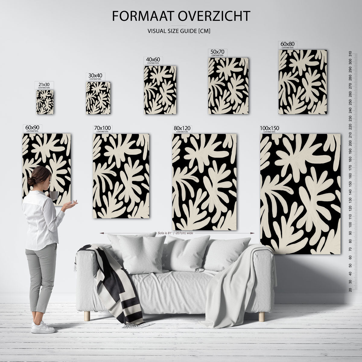 Abstracte bladeren – staande muurposter met hedendaagse illustratie