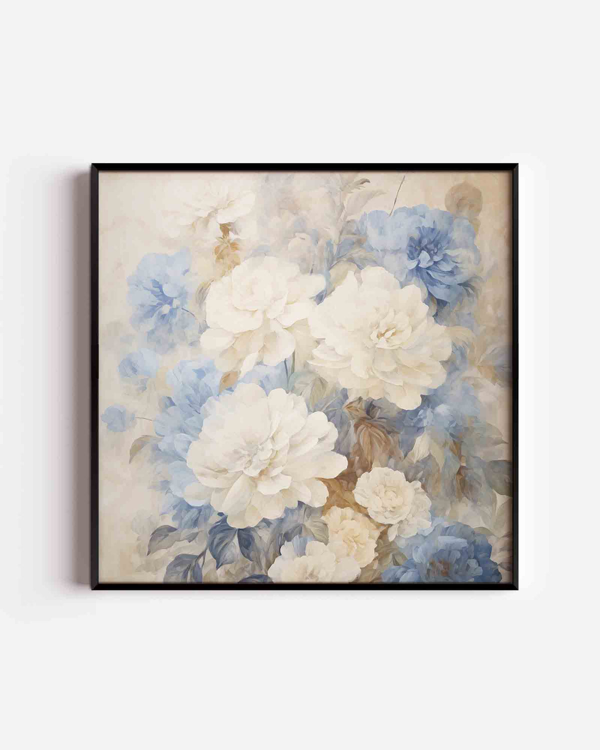 Bloemen in blauw en beige – bloemen vierkante poster als wanddecoratie