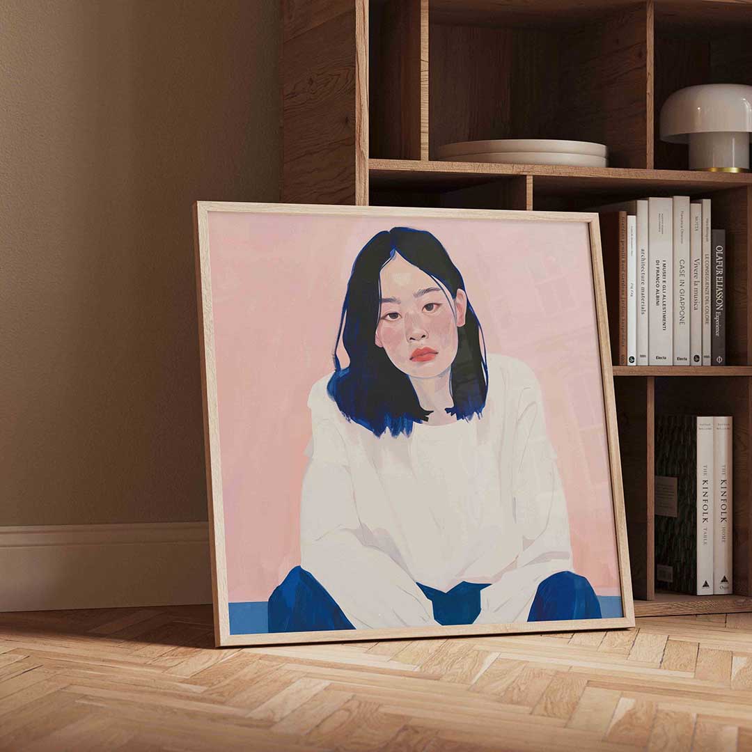 Vrouw met donkere haren – moderne wandkunst als vierkante poster
