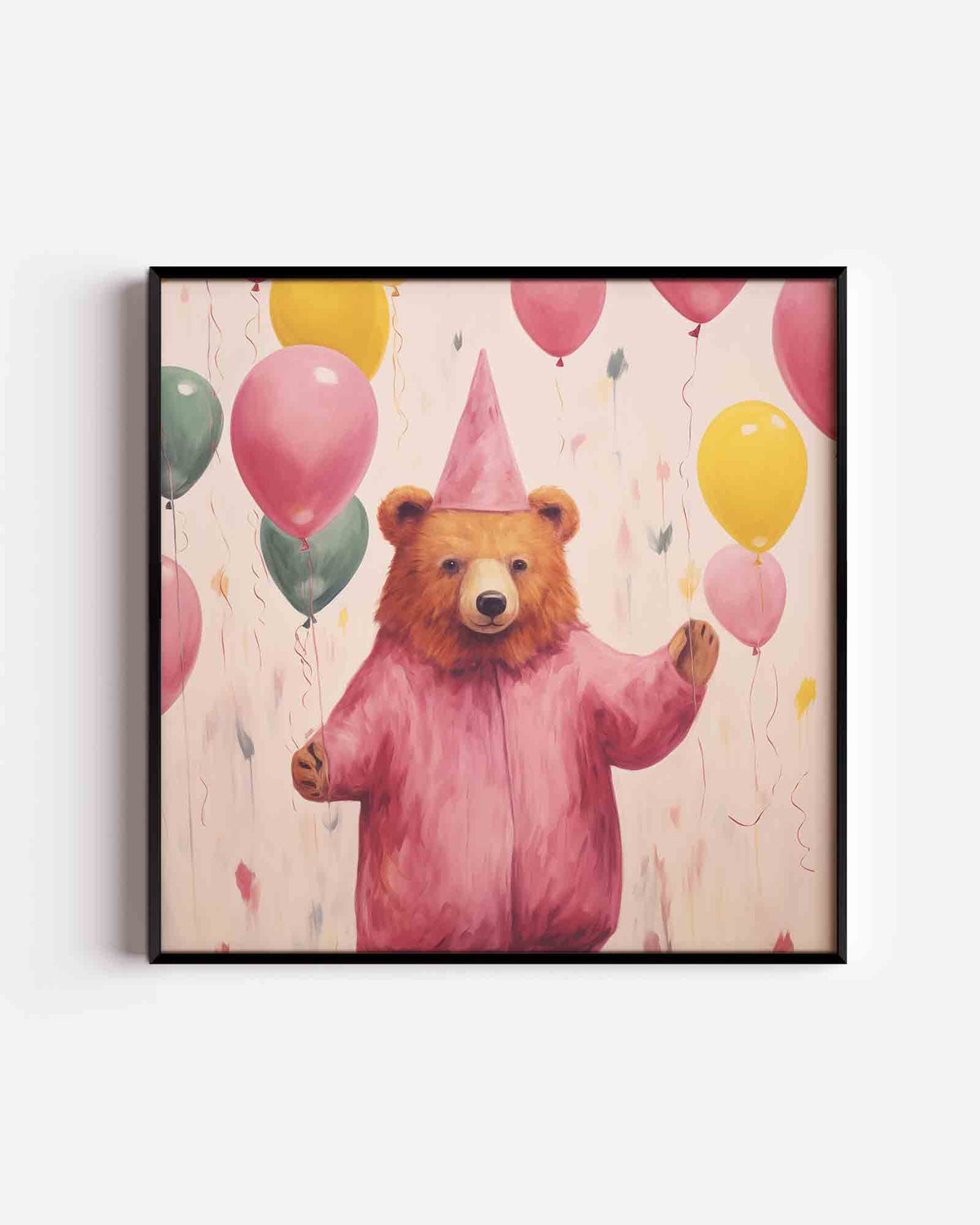 Beer met ballonnen – vierkante kinderposter als wanddecoratie