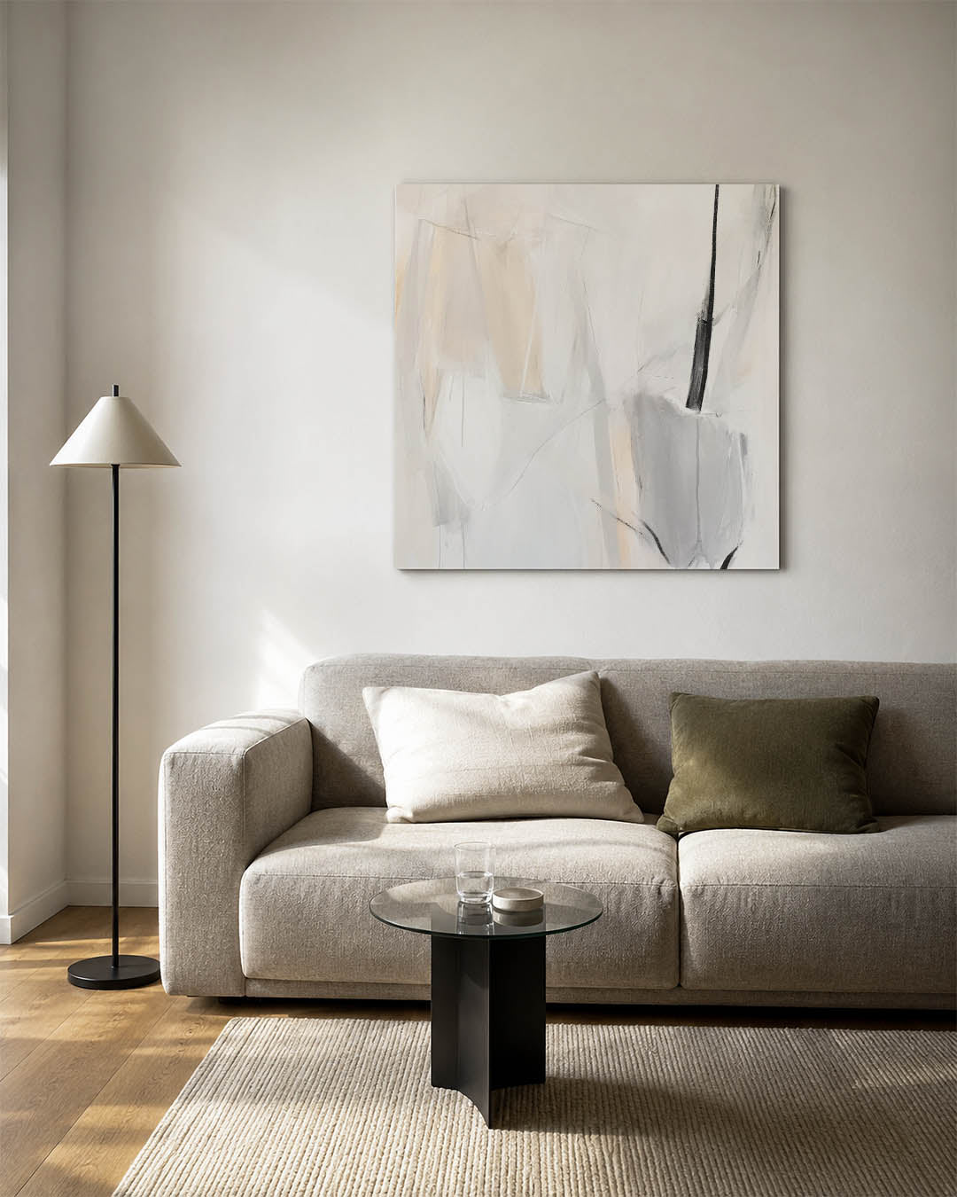 Zachte lijnen compositie kunstwerk – vierkante wanddecoratie – dit kunstwerk toont een subtiele mix van zachte lijnen en