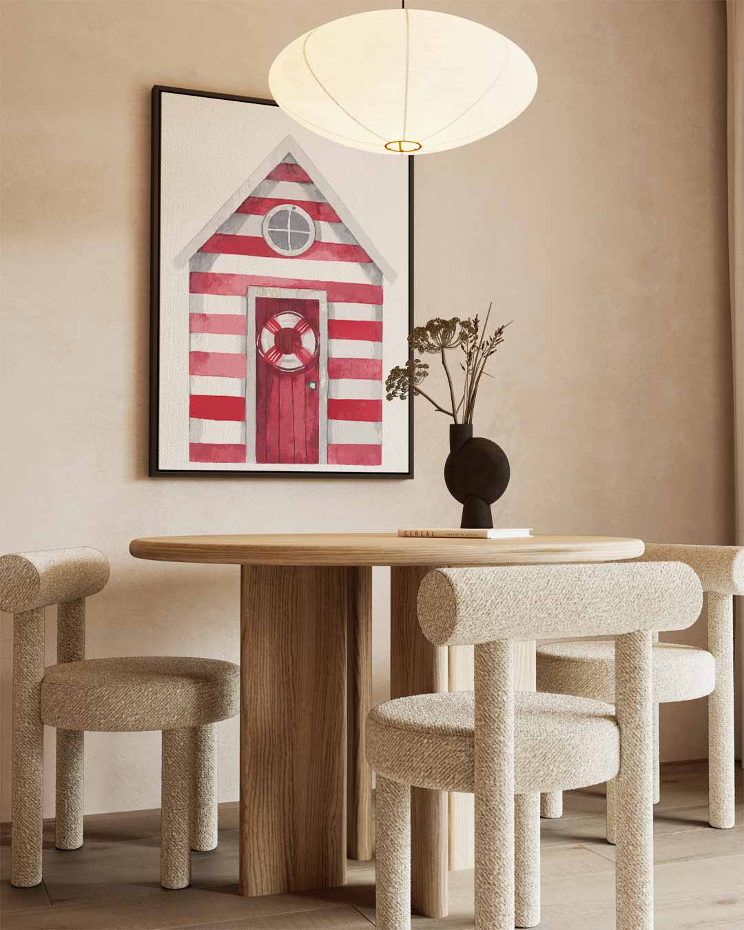 Strandhuisje in Strepen – staand kunstwerk voor modern interieur