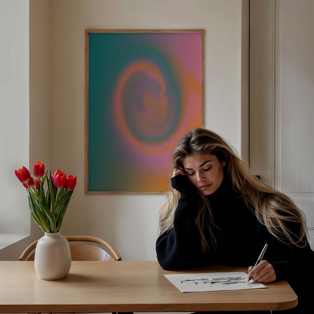 Kleurrijke Swirl Dromenvanger – staande muurposter met kleurrijke abstracte vormen