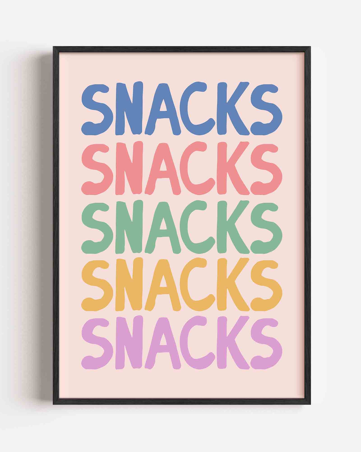 Snacks herhalende tekst – keuken portret poster als wanddecoratie