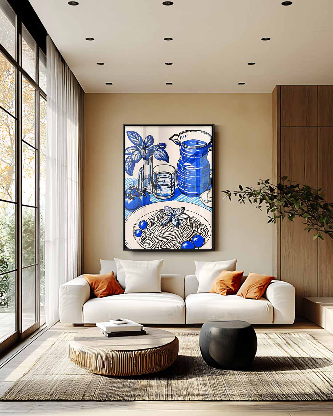 Blauwe Pracht in de Keuken – plexiglas wanddecoratie in portret formaat