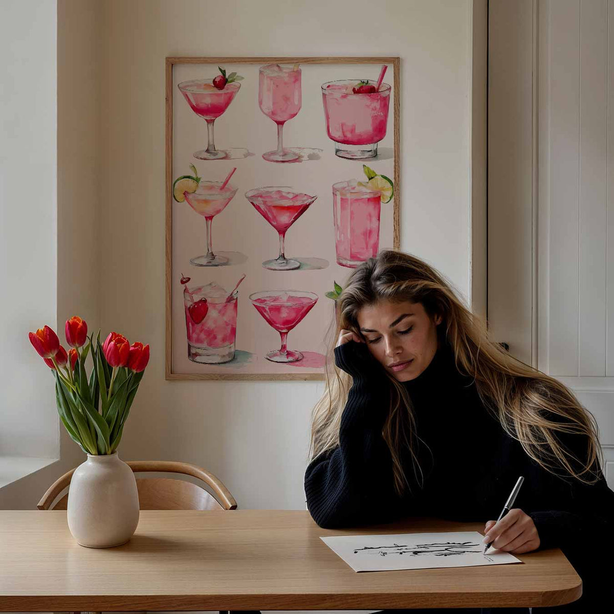 Roze Cocktail Kunstposter – keuken portret poster, afbeelding 7