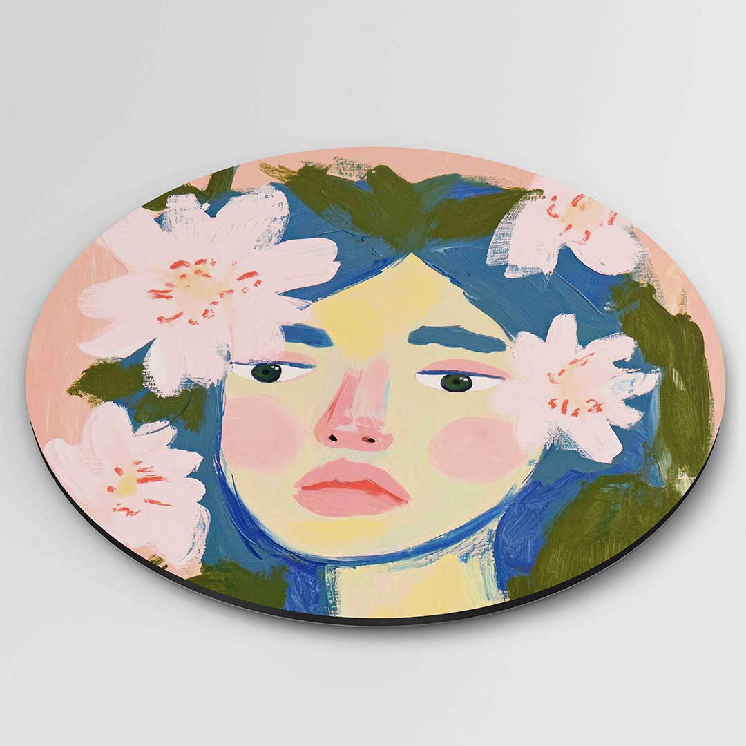 Portret met bloemen – ronde textuur wanddecoratie van WallArtistic